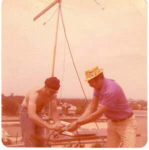 Randy Lilly, N3ET & San Yoder, K3SY working on antennas atop the fire tower